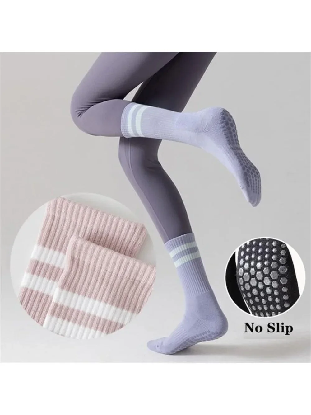 8 Pairs Long Yoga Socks with Grip for Women Anti Skid Gripper Socks No